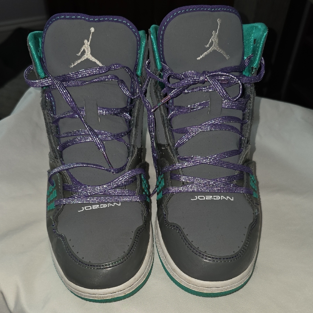 Jordan Kids' Gray and Teal High-Top Sneakers